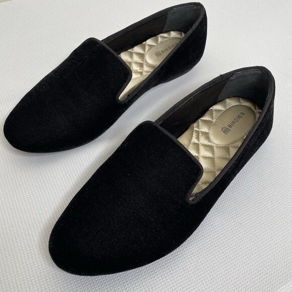 BIRDIES The Starling Black Velvet Loafer Sz 8 Comfy Classic Slip On Flat - Picture 1 of 7